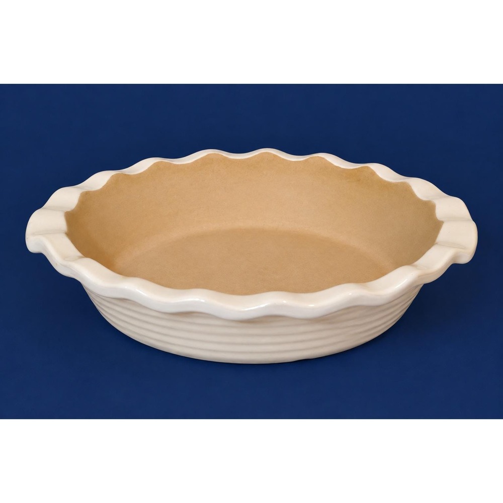 Pampered Chef Family Heritage Stoneware 9" Fluted Deep Dish Pie Plate, Vanilla